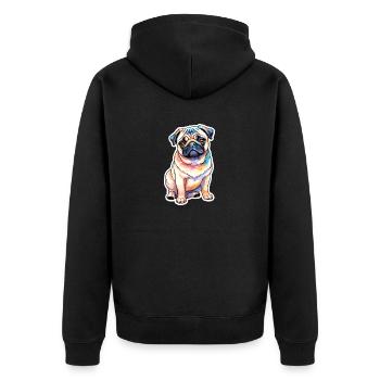 Mops Wasserfarben - Unisex Premium Bio Zip Hoodie - Schwarz - Hinten - Nico (187cm)