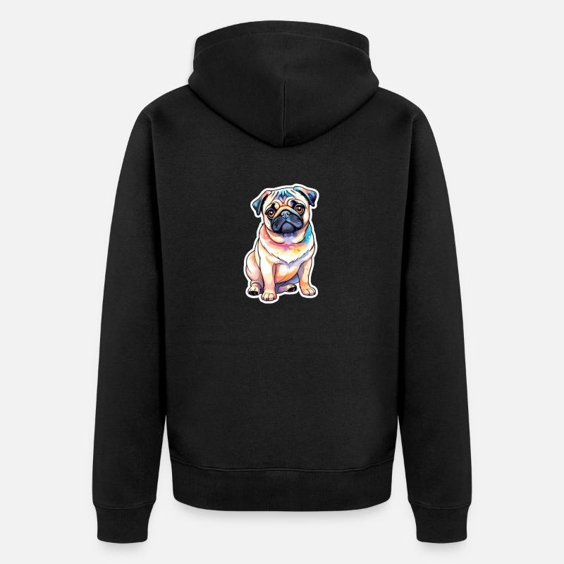 Mops Wasserfarben - Unisex Premium Bio Zip Hoodie - Schwarz
