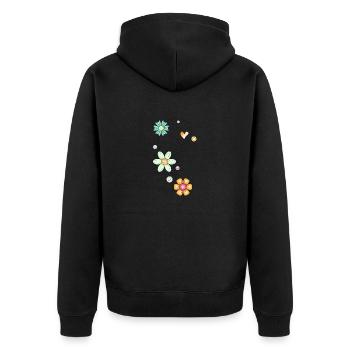 Doodle Motiv mit Blumen und Herz - Unisex Premium Bio Zip Hoodie - Schwarz - Hinten - Nico (187cm)