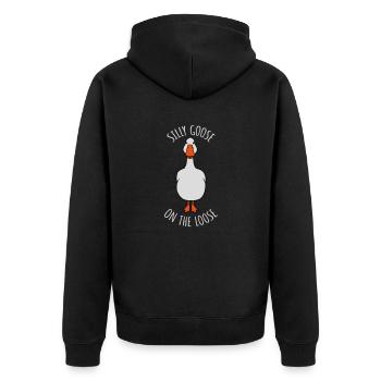 goose on the loose - Unisex Premium Bio Zip Hoodie - Schwarz - Hinten - Nico (187cm)
