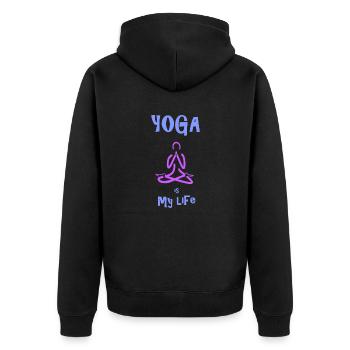 Yoga is my life - Unisex Premium Bio Zip Hoodie - Schwarz - Hinten - Nico (187cm)