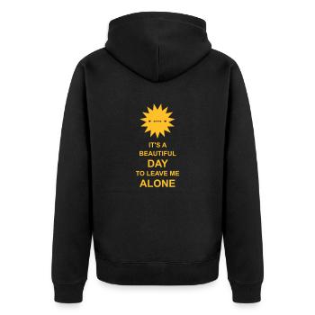 leave me alone day - Unisex Premium Organic Zip Hoodie - black - Back - Nico (187cm)