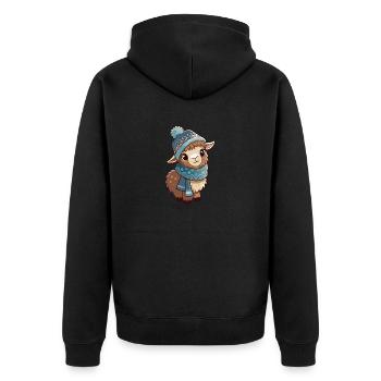 Cute llama with scarf and bobble hat. - Unisex Premium Organic Zip Hoodie - black - Back - Nico (187cm)