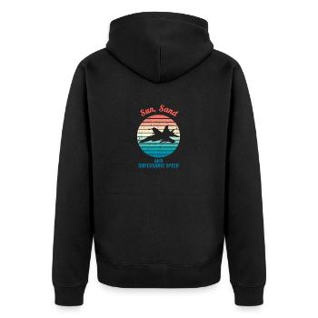 Kampfjet auf einem Retro-Sonnenuntergang - Unisex Premium Bio Zip Hoodie - Schwarz - Hinten - Nico (187cm)