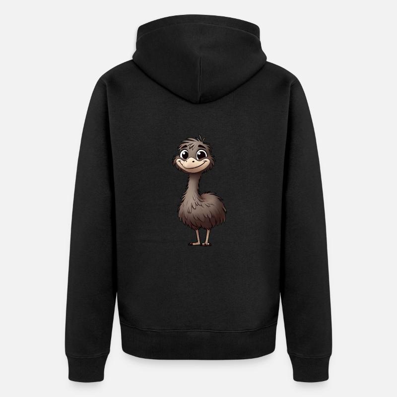 mignon émeu oiseau dessin animé heureux détendu - Veste à capuche bio Premium Unisexe - noir