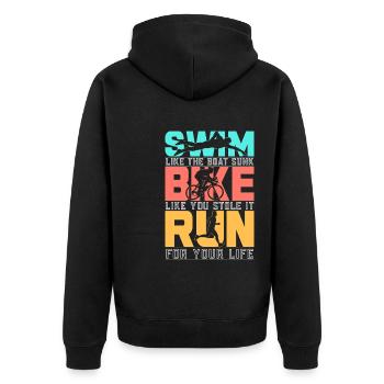 Triathlon Swim Bike Run Retro Triathlète - Veste à capuche bio Premium Unisexe - noir - Dos - Nico (187cm)