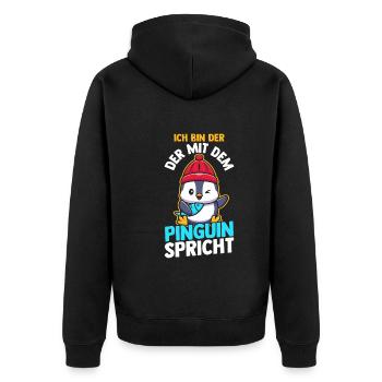 Pinguin - Unisex Premium Bio Zip Hoodie - Schwarz - Hinten - Nico (187cm)
