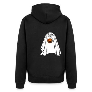 Halloween Hund als Geist mit Kürbis Hunde Wilsigns - Unisex Premium Bio Zip Hoodie - Schwarz - Hinten - Nico (187cm)