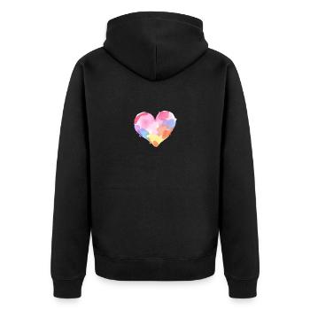 Buntes Aquarell-Herz - Valentinstag - Unisex Premium Bio Zip Hoodie - Schwarz - Hinten - Nico (187cm)