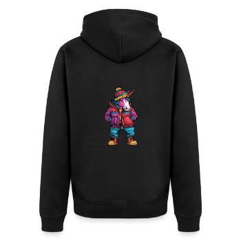 Einhorn Lustig Winter - Unisex Premium Bio Zip Hoodie - Schwarz - Hinten - Nico (187cm)