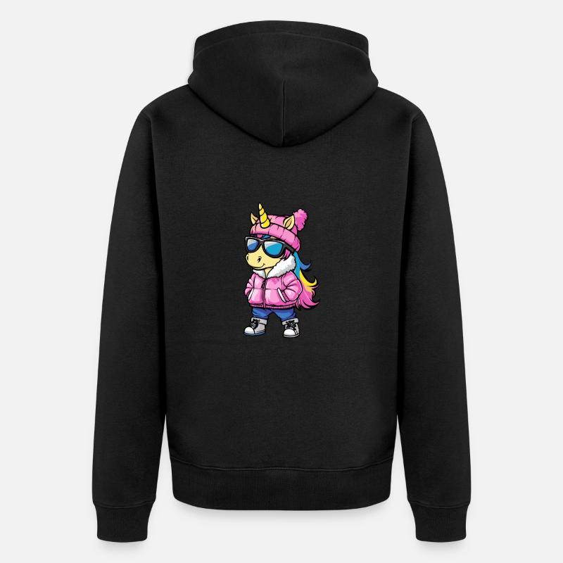 Einhorn Cool Comic - Unisex Premium Bio Zip Hoodie - Schwarz