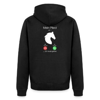 Geschenk Anruf Pferd ruft - Unisex Premium Bio Zip Hoodie - Schwarz - Hinten - Nico (187cm)