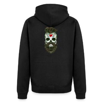 Skull Beard Heart Hipster Skull Fashion Design - Unisex Premium Organic Zip Hoodie - black - Back - Nico (187cm)