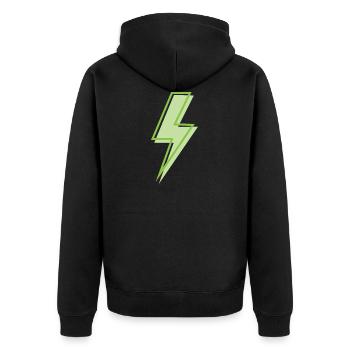 Hellgrüner Blitz - Unisex Premium Bio Zip Hoodie - Schwarz - Hinten - Nico (187cm)