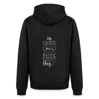 Liebe Umarmung Herz Süß - Unisex Premium Bio Zip Hoodie - Schwarz - Hinten - Nico (187cm)