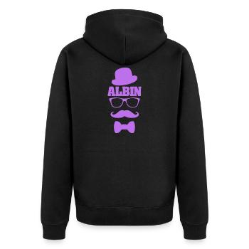 Geschenk für Albin - Unisex Premium Bio Zip Hoodie - Schwarz - Hinten - Nico (187cm)