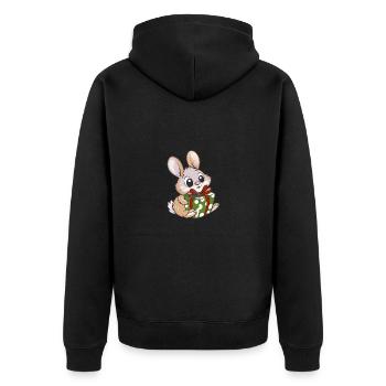 Niedlicher Hase mit Geschenk an Weihnachten - Unisex Premium Bio Zip Hoodie - Schwarz - Hinten - Nico (187cm)