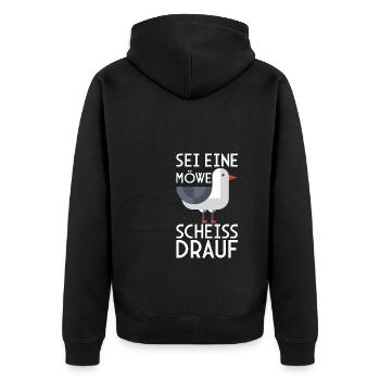 Möwe Scheiß drauf Meer Ostsee Nordsee - Unisex Premium Bio Zip Hoodie - Schwarz - Hinten - Nico (187cm)