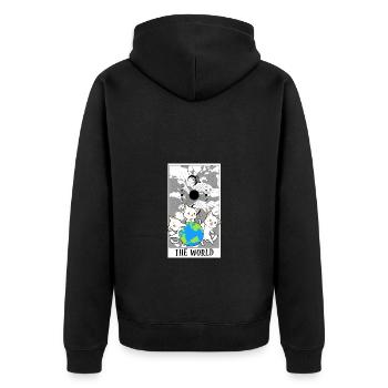The World Tarot Card Funny Cat Tarot Card A Tarot - Unisex Premium Bio Zip Hoodie - Schwarz - Hinten - Nico (187cm)