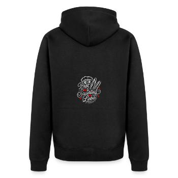 Backen ist Sauerteig und Liebe - Unisex Premium Bio Zip Hoodie - Schwarz - Hinten - Nico (187cm)