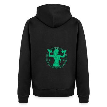 Bodybuilding - Gewichtheben - Fitness - Workout - Unisex Premium Bio Zip Hoodie - Schwarz - Hinten - Nico (187cm)