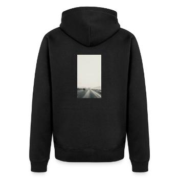 von wo wir kommen & wohin wir gehen - Unisex Premium Bio Zip Hoodie - Schwarz - Hinten - Nico (187cm)