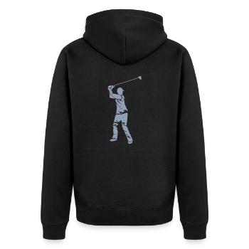 Golf Golfer Silhouette - Weißes Grunge Design - Unisex Premium Bio Zip Hoodie - Schwarz - Hinten - Nico (187cm)
