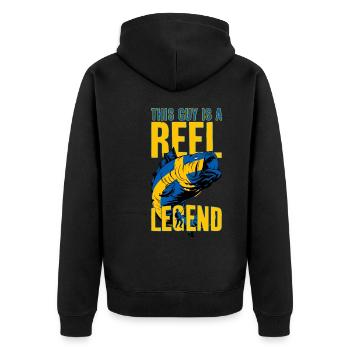 ANGELN SCHWEDEN ANGLER LEGENDE - Unisex Premium Bio Zip Hoodie - Schwarz - Hinten - Nico (187cm)