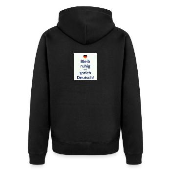 Bleib ruhig und sprich Deutsch! - Unisex Premium Bio Zip Hoodie - Schwarz - Hinten - Nico (187cm)