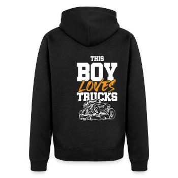 the boy loves trucks - Unisex Premium Organic Zip Hoodie - black - Back - Nico (187cm)