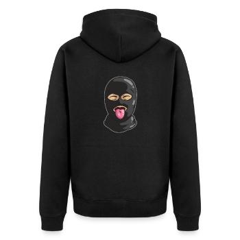 Freundlicher Dieb Maske Zunge Bank Räuber Gangster - Unisex Premium Bio Zip Hoodie - Schwarz - Hinten - Nico (187cm)