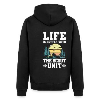 Pfadfinderleiter | Pfadfinder Scouting Geschenk - Unisex Premium Bio Zip Hoodie - Schwarz - Hinten - Nico (187cm)