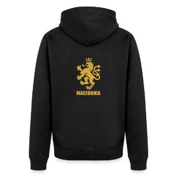 Macedonia Löwe Wappen Balkan Heimat - Unisex Premium Bio Zip Hoodie - Schwarz - Hinten - Nico (187cm)