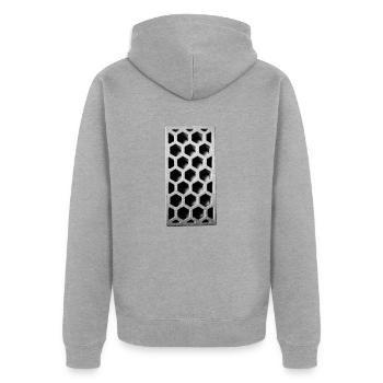 Brick - Unisex Premium Organic Zip Hoodie - heather grey - Back - Nico (187cm)