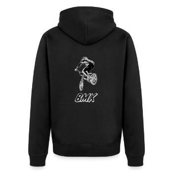 BMX-Rennen - Unisex Premium Bio Zip Hoodie - Schwarz - Hinten - Nico (187cm)