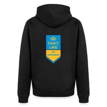 fight like ukrainians Zitat - Unisex Premium Bio Zip Hoodie - Schwarz - Hinten - Nico (187cm)