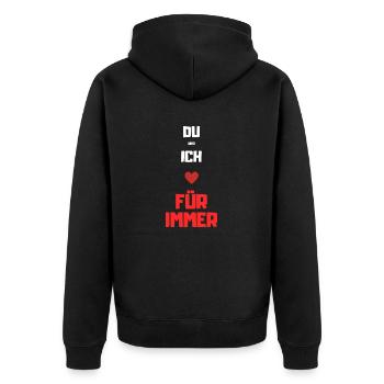 Du und Ich für Immer Grafik - Unisex Premium Bio Zip Hoodie - Schwarz - Hinten - Nico (187cm)