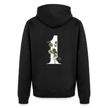 Nummer 1 Blumengrün -1. Blumengeburtstag - Unisex Premium Bio Zip Hoodie - Schwarz - Hinten - Nico (187cm)