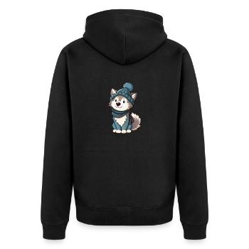 Cute wolf with scarf and bobble hat. - Unisex Premium Organic Zip Hoodie - black - Back - Nico (187cm)