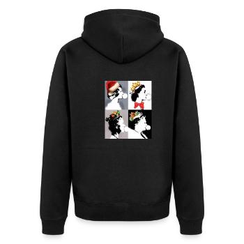 Queen II -Elizabeth England Queen,Kaugummi,pop-art - Unisex Premium Bio Zip Hoodie - Schwarz - Hinten - Nico (187cm)