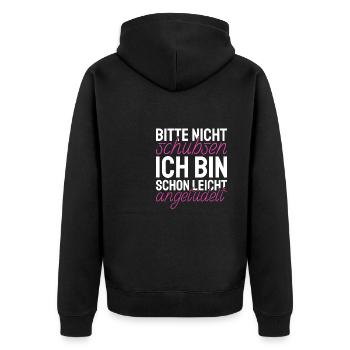 Bitte Nicht Schubsen Bin schon leicht angetüdelt - Unisex Premium Bio Zip Hoodie - Schwarz - Hinten - Nico (187cm)