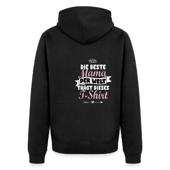 Für die beste Mama der Welt - Unisex Premium Bio Zip Hoodie - Schwarz - Hinten - Nico (187cm)
