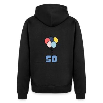 50. 50 JAHRE. 50-jähriges JUBILÄUM. GEBURTSTAG 50 JAHRE. - Unisex Premium Bio Zip Hoodie - Schwarz - Hinten - Nico (187cm)