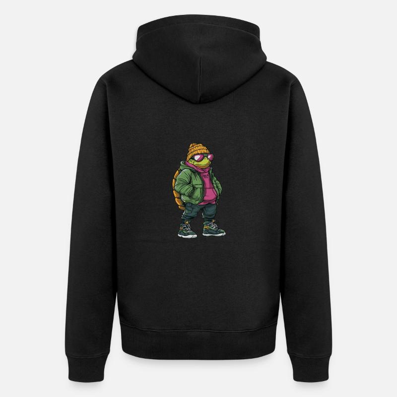 tortue drôle d’hiver - Veste à capuche bio Premium Unisexe - noir