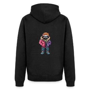 Faultier Lustig Winter - Unisex Premium Bio Zip Hoodie - Schwarz - Hinten - Nico (187cm)