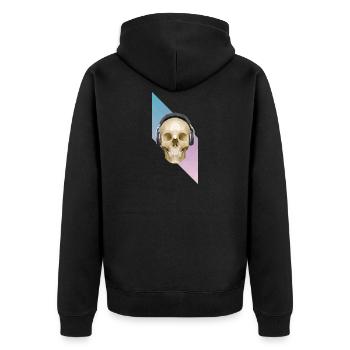 Polygonal Skull & Headphones - Unisex Premium Bio Zip Hoodie - Schwarz - Hinten - Nico (187cm)