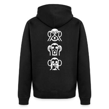 Three Wise Monkeys Vertikale - Unisex Premium Bio Zip Hoodie - Schwarz - Hinten - Nico (187cm)