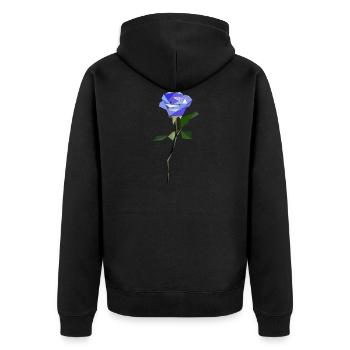 Rose Abstrakt Blau - Unisex Premium Bio Zip Hoodie - Schwarz - Hinten - Nico (187cm)