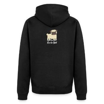 Pug Mops Geschenk - Unisex Premium Bio Zip Hoodie - Schwarz - Hinten - Nico (187cm)