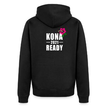 KONA 2021 READY - TRIATHLON HAWAII - Unisex Premium Bio Zip Hoodie - Schwarz - Hinten - Nico (187cm)